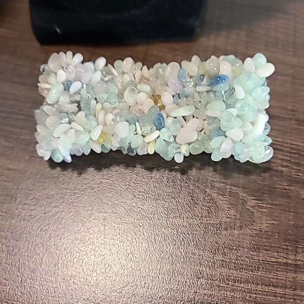 Pastel Natural Stone Chip Chunky Stretch Bracelet Green Pink Blue Boho Statement